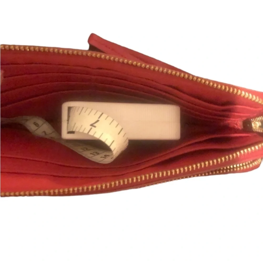 Coach red monogram large zip accordion style wallet with wrist strap